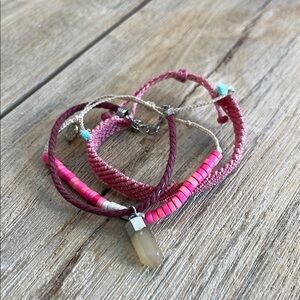 Pura Vida Bracelet Bundle Pink Purple Crystal Bead Braided Woven Rare Healing